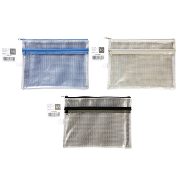 【まとめ買い】メッシュポーチ クリアポーチ Wファスナーポーチ A5 0892/009950