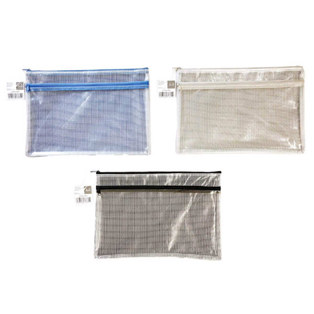 4点　ミッシェルピンク×半クリア　ダブルファスナーポーチ ファスナーポーチ 鮮やかなピンクとシルバー／zipper pouch