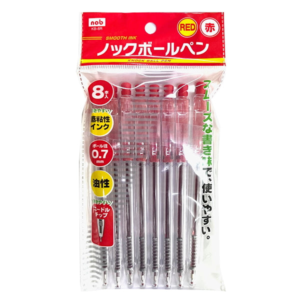 【まとめ買い】低粘度ノックボールペン 0.7mm 赤 8本入 0805/021509
