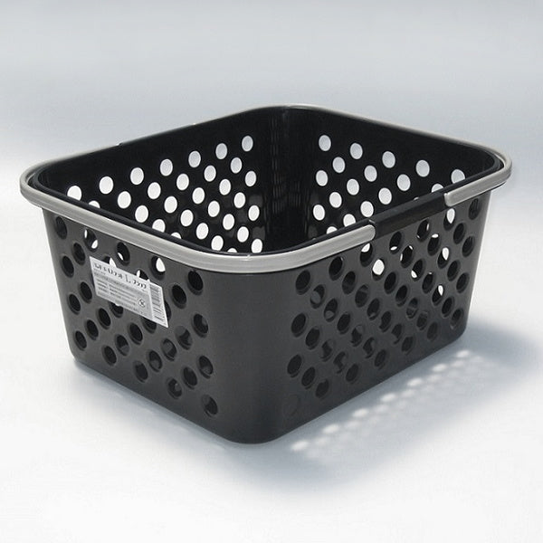 【まとめ買い】収納ボックス 収納ケース ストック収納 ハンドルバスケット L ブラック 24×28.5×13.5cm 9001/024215