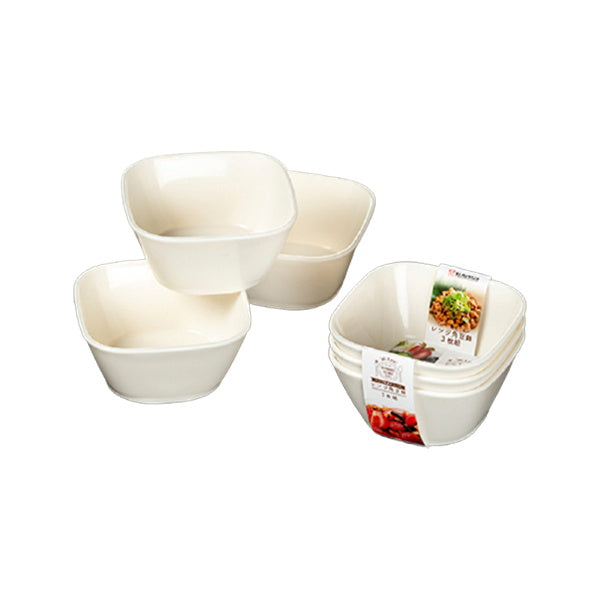 【まとめ買い】レンジ角豆鉢 3P ホワイト 0523/032383