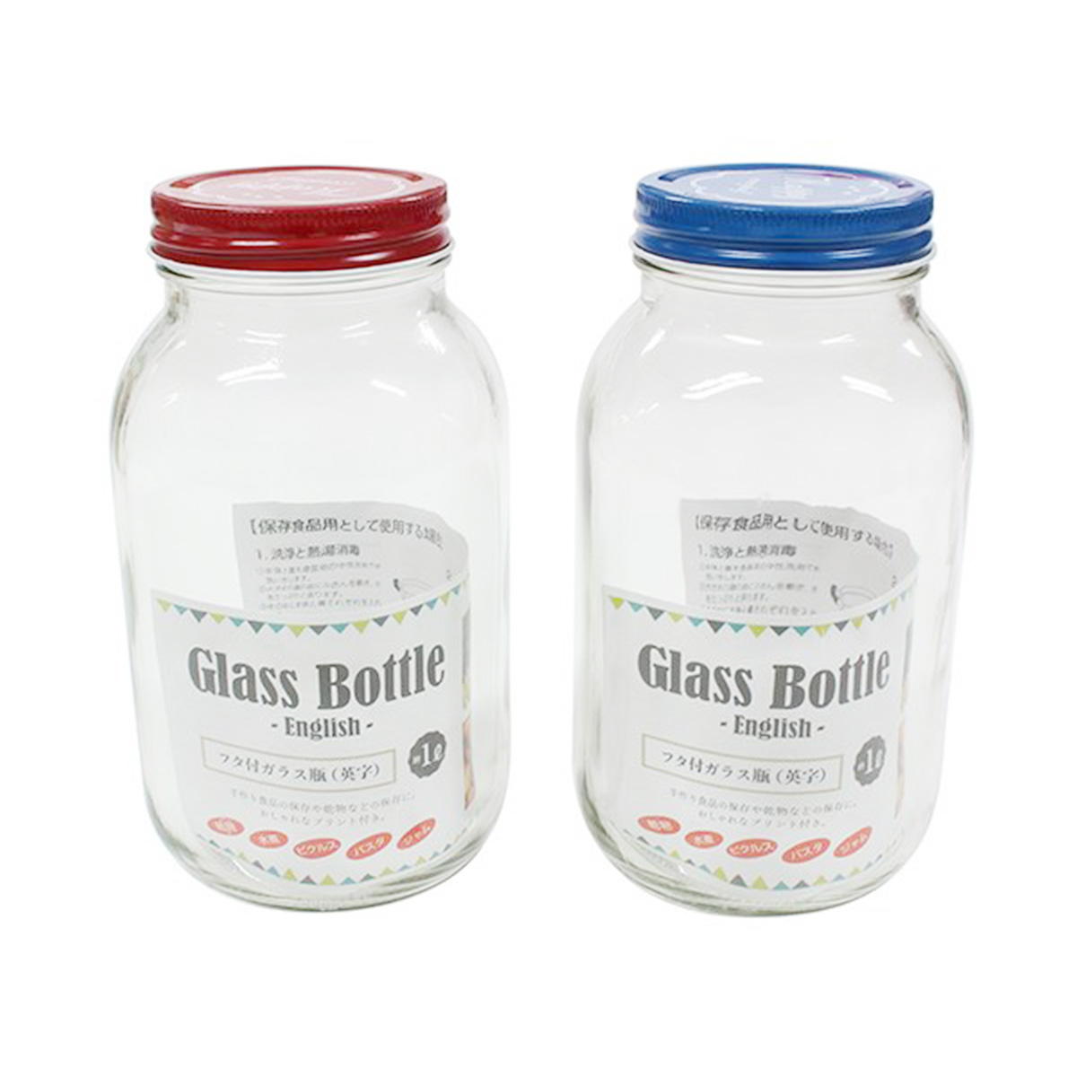 【まとめ買い】フタ付ガラス瓶英字1L0330/039149