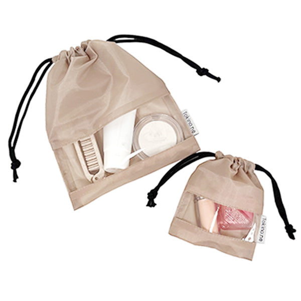 【まとめ買い】巾着袋 バッグインバッグ 巾着バッグ Tokinone PB.窓付き巾着ポーチ2枚組 ベージュ 9001/057933