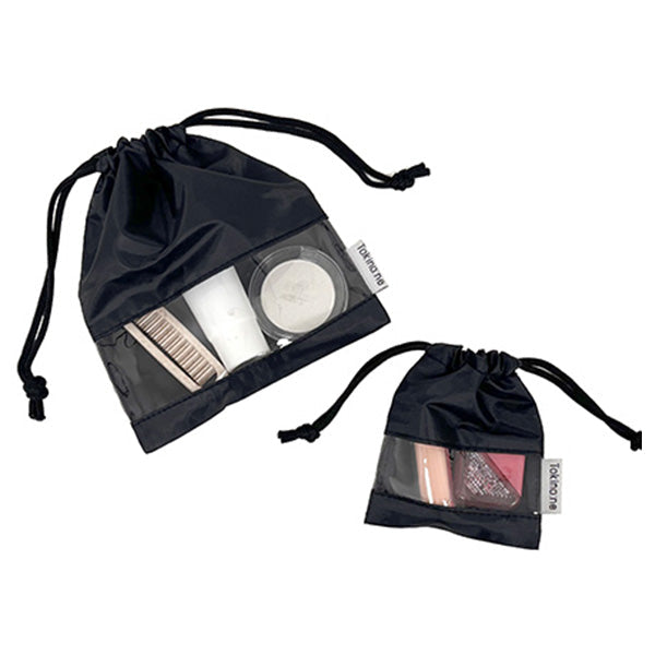 【まとめ買い】巾着袋 バッグインバッグ 巾着バッグ Tokinone PB.窓付き巾着ポーチ2枚組 ブラック 9001/057934