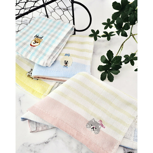 【まとめ買い】ミニタオル ハンドタオル 表ガーゼ・裏パイル タオルハンカチ 犬 刺繍入 20×20cm 0474/062131