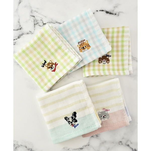 【まとめ買い】ミニタオル ハンドタオル 表ガーゼ・裏パイル タオルハンカチ 犬 刺繍入 20×20cm 0474/062131