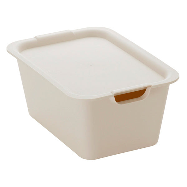 【まとめ買い】収納ケース 収納バスケット プラケース プレーンボックス フタ付 M アイボリー 1847/062952
