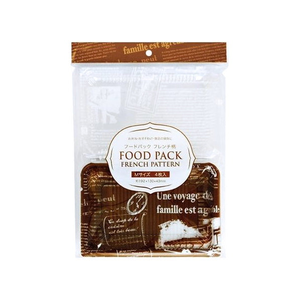【まとめ買い】フードパック ランチボックス 弁当容器 フレンチ柄 M4枚入 0490/071293
