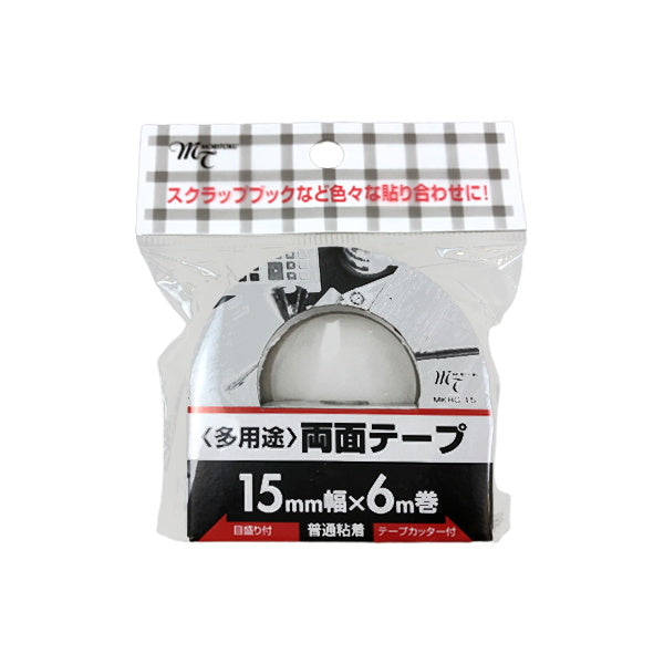 【まとめ買い】多用途両面テープ テープカッター付 15mm×6m 0808/090559