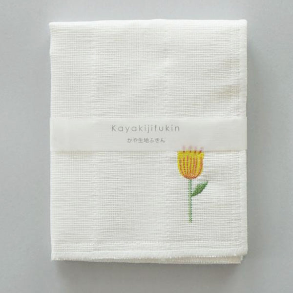 【まとめ買い】ダスター 台ふきん かやふきん かや布巾 アクシス カヤ生地フキン刺繍フラワーイエロー 30×30cm 2565/218138