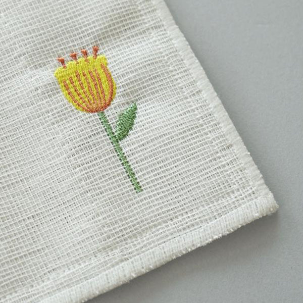 【まとめ買い】ダスター 台ふきん かやふきん かや布巾 アクシス カヤ生地フキン刺繍フラワーイエロー 30×30cm 2565/218138