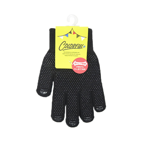 【まとめ買い】手袋 ストレッチ素材すべり止め付きのびのび手袋 黒 1380/303700