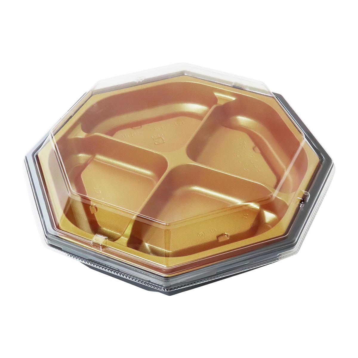 【まとめ買い】フタ付き八角皿4つ仕切り黒金 0490/305180