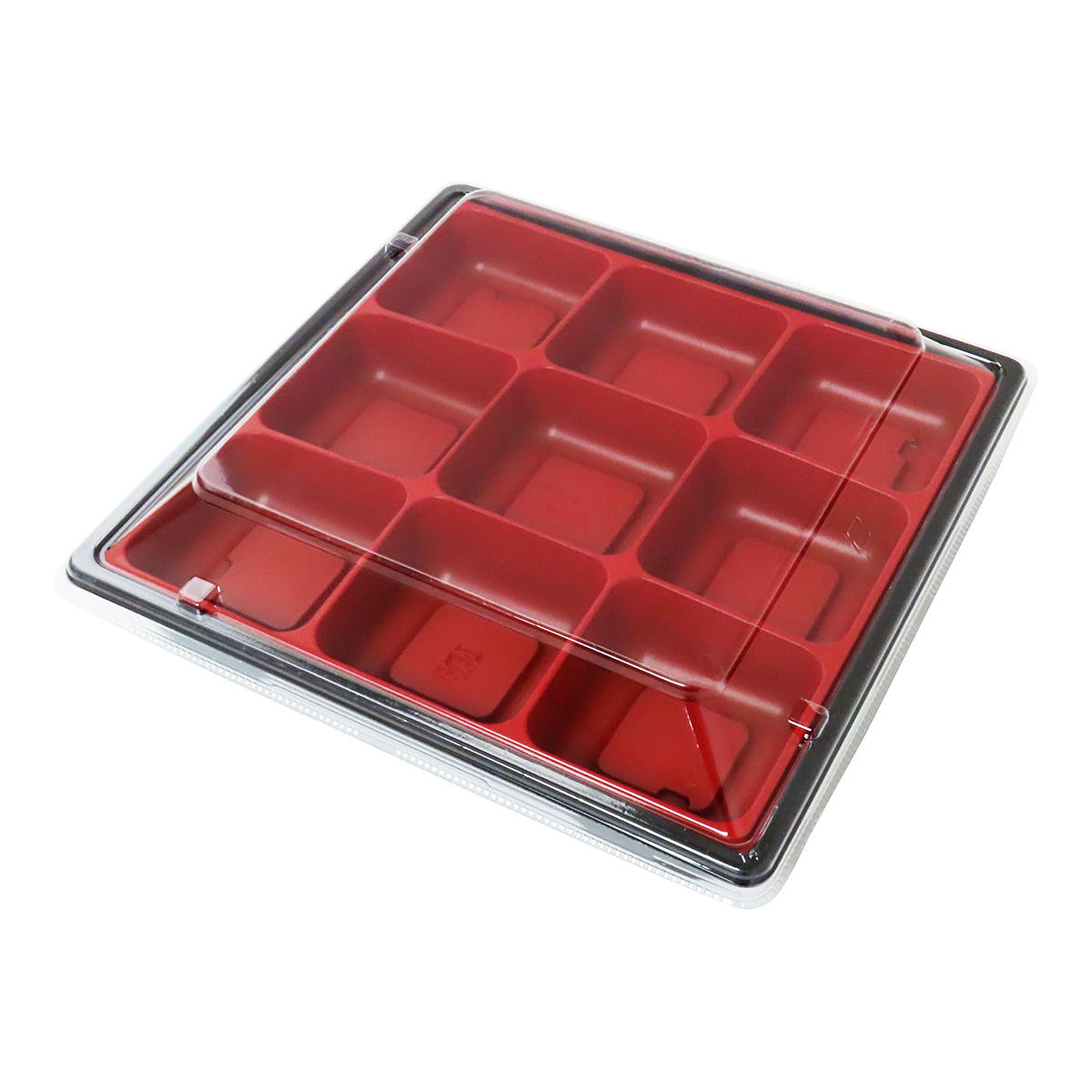 【まとめ買い】フタ付き角皿9つ仕切り赤黒 0490/305181