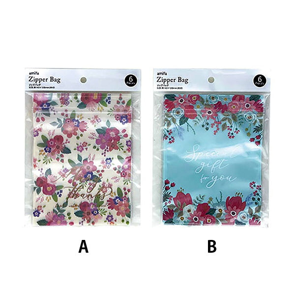 【まとめ買い】ギフトバッグ プレゼント用バッグ ラッピング袋 ジップバッグ M 6P 花柄 0356/305879