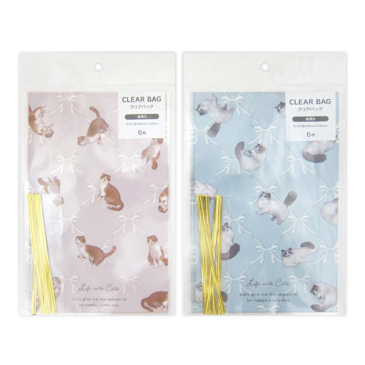 【まとめ買い】クリアバッグ 猫柄B 6枚 0915/309023
