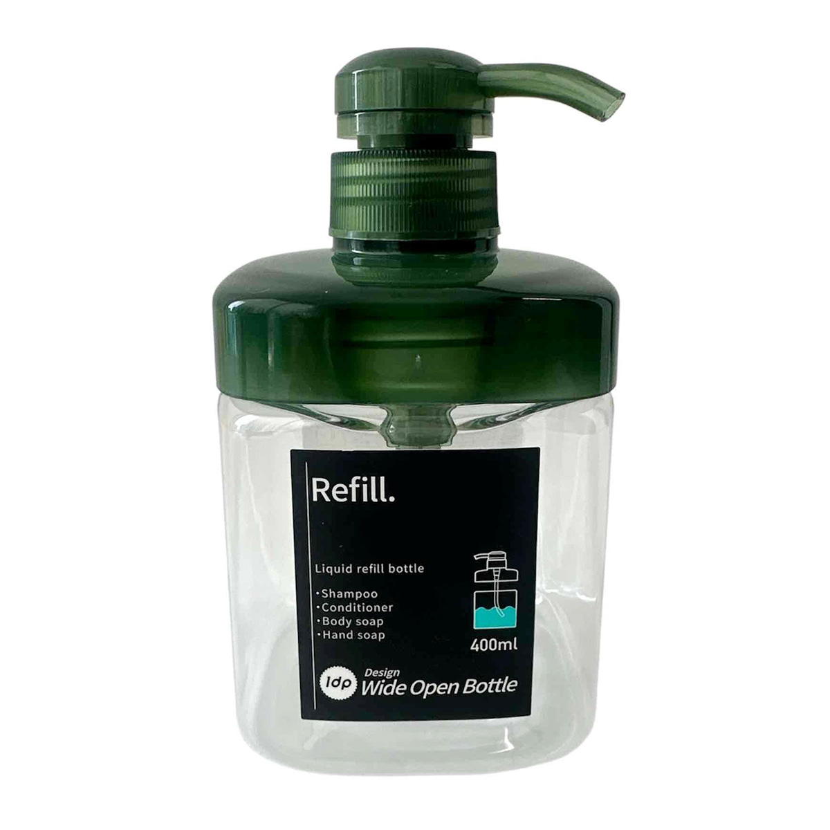 【まとめ買い】1dp 広口ポンプボトル400ML 角 グリーン9001/311545