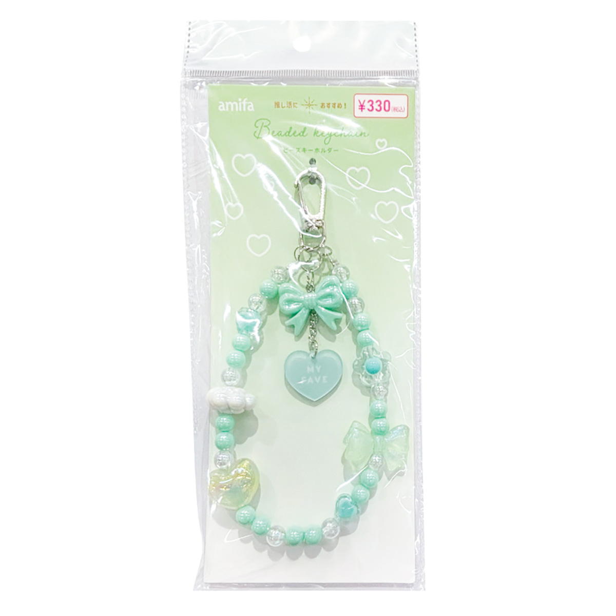 【まとめ買い】ビーズキーホルダー カラーリボン・ハート GR 0356/313721