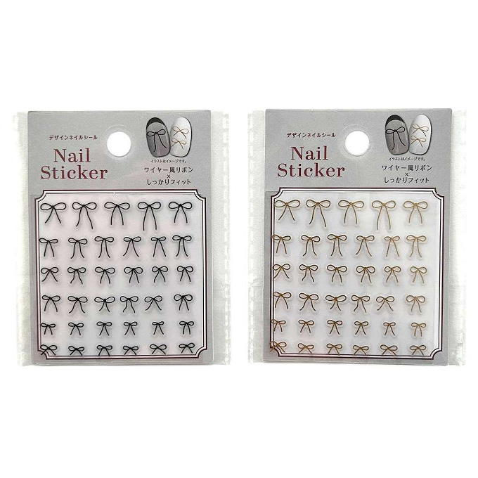 【まとめ買い】ネイルシール ワイヤー風リボン ブラック&ゴールド 0948/314284