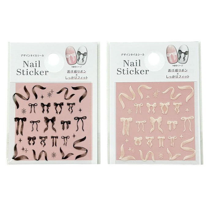 【まとめ買い】ネイルシール 透け感リボンブラック&ホワイト 0948/314286