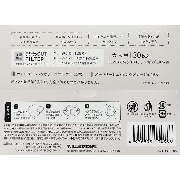 【まとめ買い】2DFitUPマスク 30枚 サンドベージュヌード 1583/317761