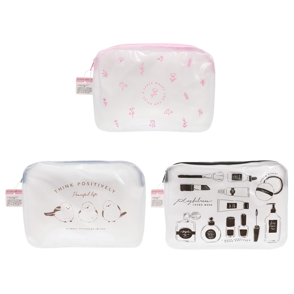 【まとめ買い】クリアポーチL フラワー&シナエナガ&コス0936/321525