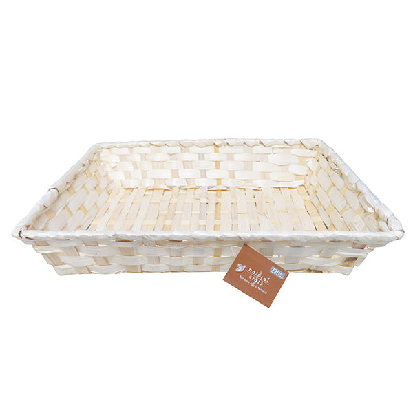 【まとめ買い】かご バスケット トレー 木製 小物収納 インテリアトレイ おしゃれ 竹 バンブー トレーL ナチュラル ホワイト 26×36×H6.5cm 0599/322969