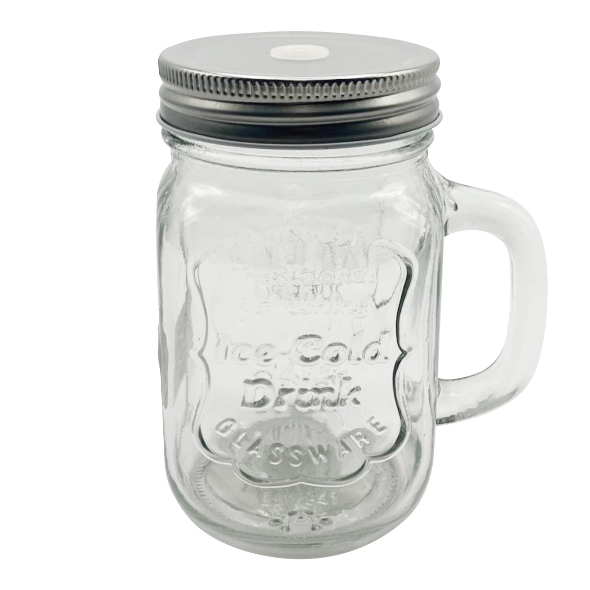 【まとめ買い】ガラス瓶 コップ カップ ドリンクジャー ストロー穴付 420ml 1516/323920