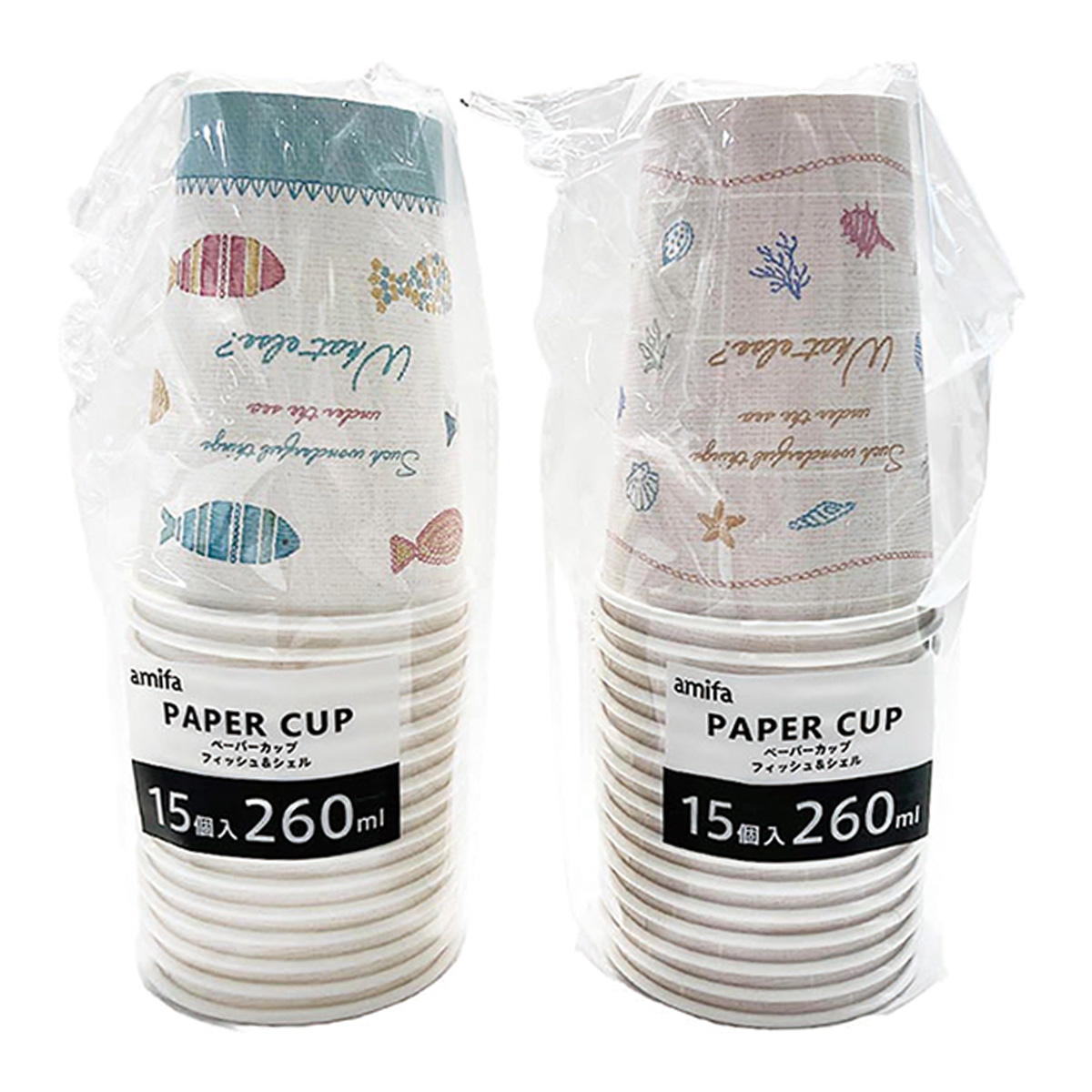 【まとめ買い】ペーパーカップ 260ml 15P フィッシュ&シェル0356/325999