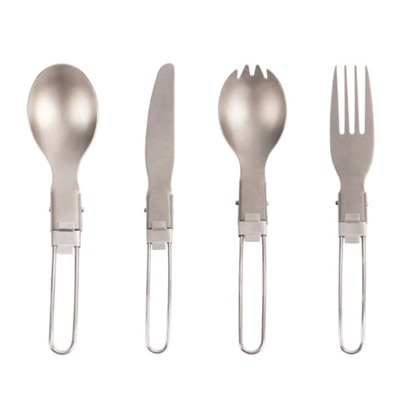 【まとめ買い】カトラリーセット チタンカトラリー4点セット 収納袋付 コンパクト シルバー 武田コーポレーション アウトドア 15×3.6cm TIK22-40SV 1401/326308