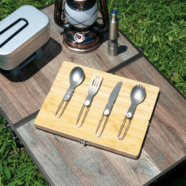 【まとめ買い】カトラリーセット チタンカトラリー4点セット 収納袋付 コンパクト シルバー 武田コーポレーション アウトドア 15×3.6cm TIK22-40SV 1401/326308