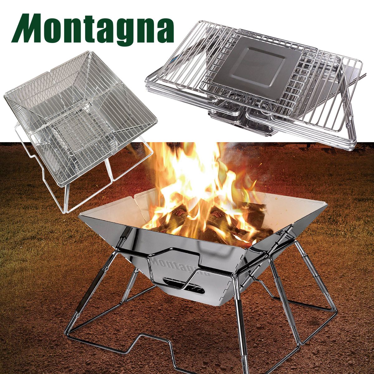 【まとめ買い】【WEB限定】バーベキューコンロ 折りたたみ式 グリル ピラミッド型 コンパクト収納 Montagna モンターナ HAC2893 シルバー 1571/328527