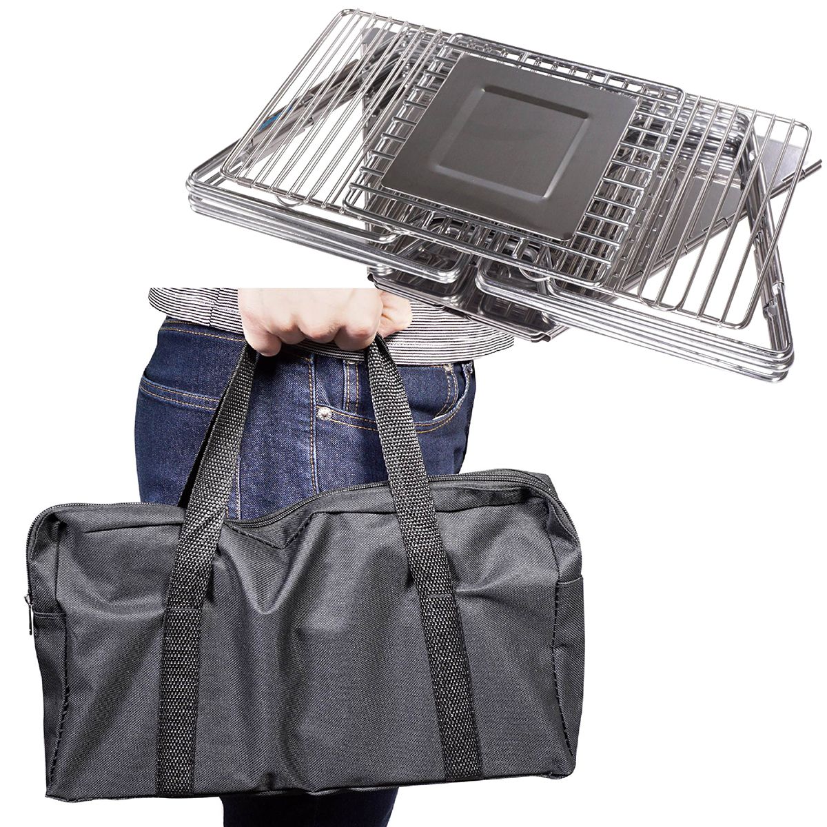 【まとめ買い】【WEB限定】バーベキューコンロ 折りたたみ式 グリル ピラミッド型 コンパクト収納 Montagna モンターナ HAC2893 シルバー 1571/328527