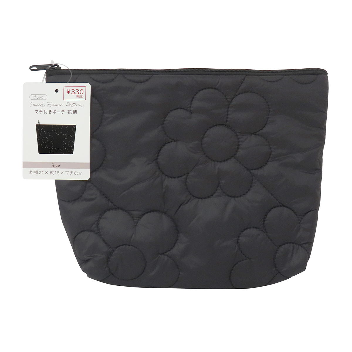 【まとめ買い】マチ付きポーチ花柄 ブラック 0490/328710