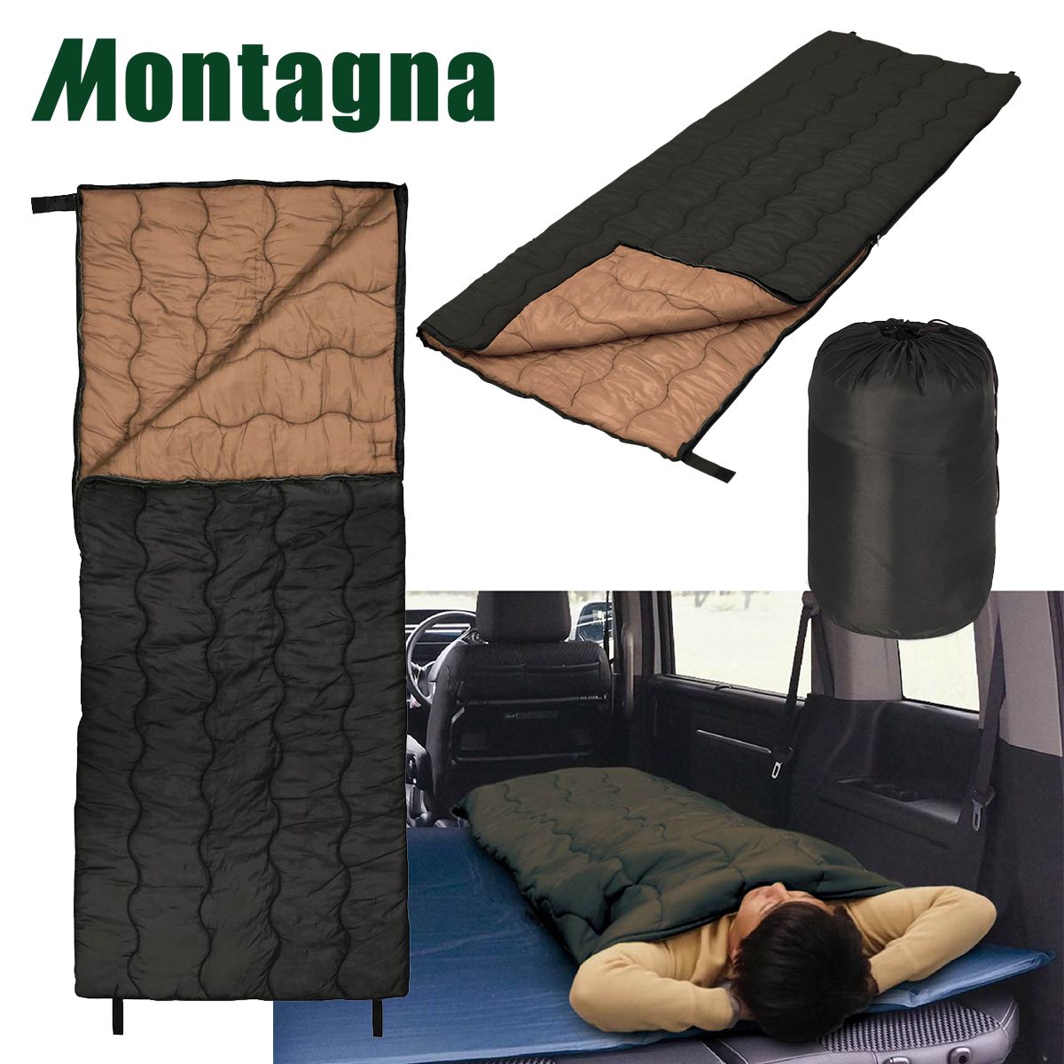 【まとめ買い】寝袋 シュラフ 冬用 シングル Montagna モンターナ レクタングラーシュラフ ブラック HAC3559 1571/329702