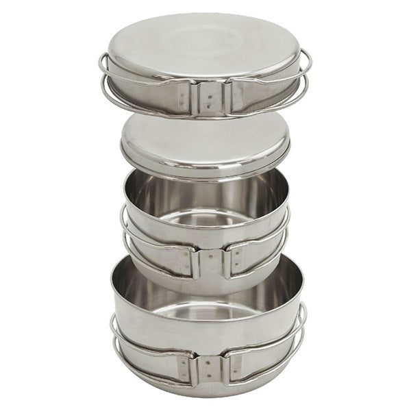 【まとめ買い】クッカーセット アウトドア ステンレス 4点セット 鍋2点 フライパン 皿 Montagna モンターナ HAC3020 シルバー 1571/329725