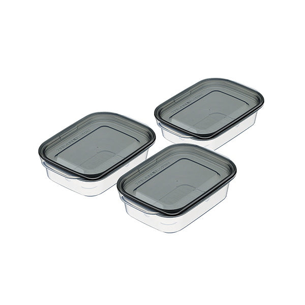 【まとめ買い】食品保存容器 フードストッカー ストック容器 楽ちんパック 角型 3個組 140ml クリアーブラック 0978/330332
