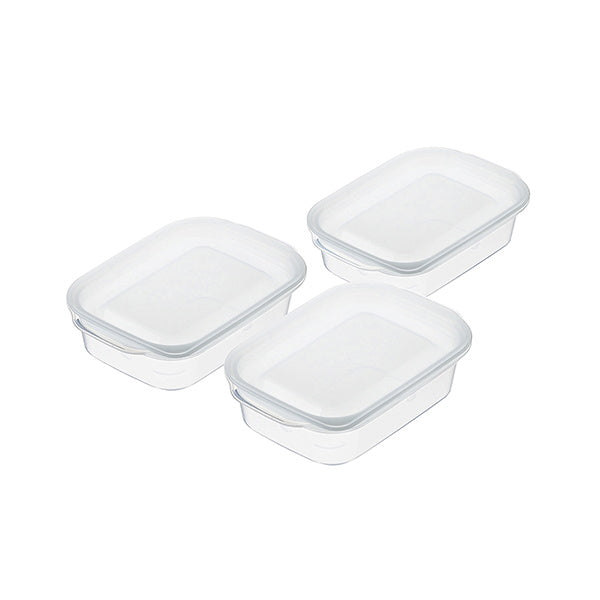 【まとめ買い】食品保存容器 フードストッカー ストック容器 楽ちんパック 角型 3個組 140ml クリアーホワイト 0978/330342