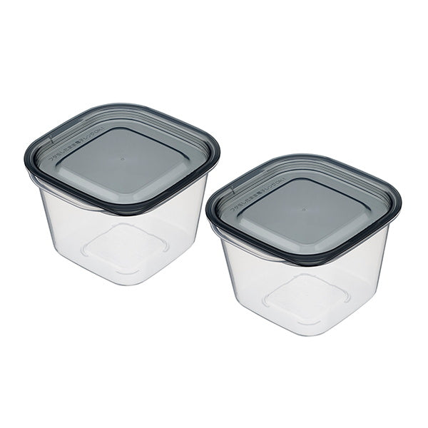 【まとめ買い】食品保存容器 フードストッカー ストック容器 楽ちんパック スクエア 深型 2個組 430ml クリアーブラック 0978/333315