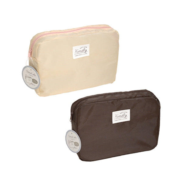 【まとめ買い】化粧ポーチ トラベルポーチ ナチュラルカラー マチ付ポーチ 合皮ネーム付 0936/333358