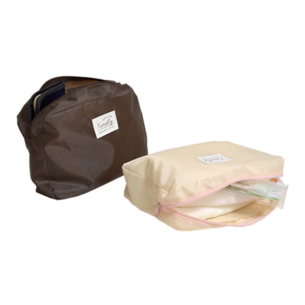 【まとめ買い】化粧ポーチ トラベルポーチ ナチュラルカラー マチ付ポーチ 合皮ネーム付 0936/333358