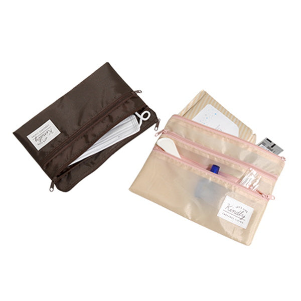 【まとめ買い】化粧ポーチ トラベルポーチ ナチュラルカラー トリプルファスナーケース 約150×210mm 0936/333359