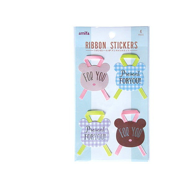 【まとめ買い】リボン付シール 4P アニマルシルエット ラッピング用シール 0356/335390
