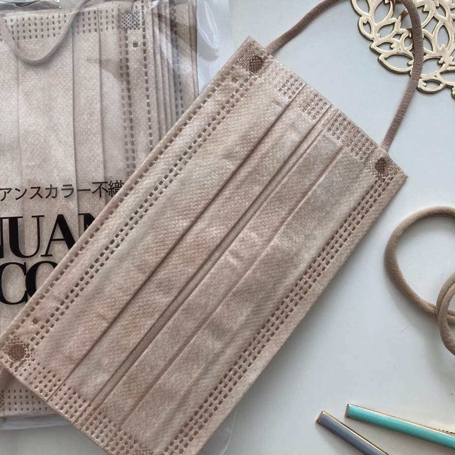 【まとめ買い】ニュアンスカラー不織布マスク カラーマスク 10枚入 モカ 1523/342477