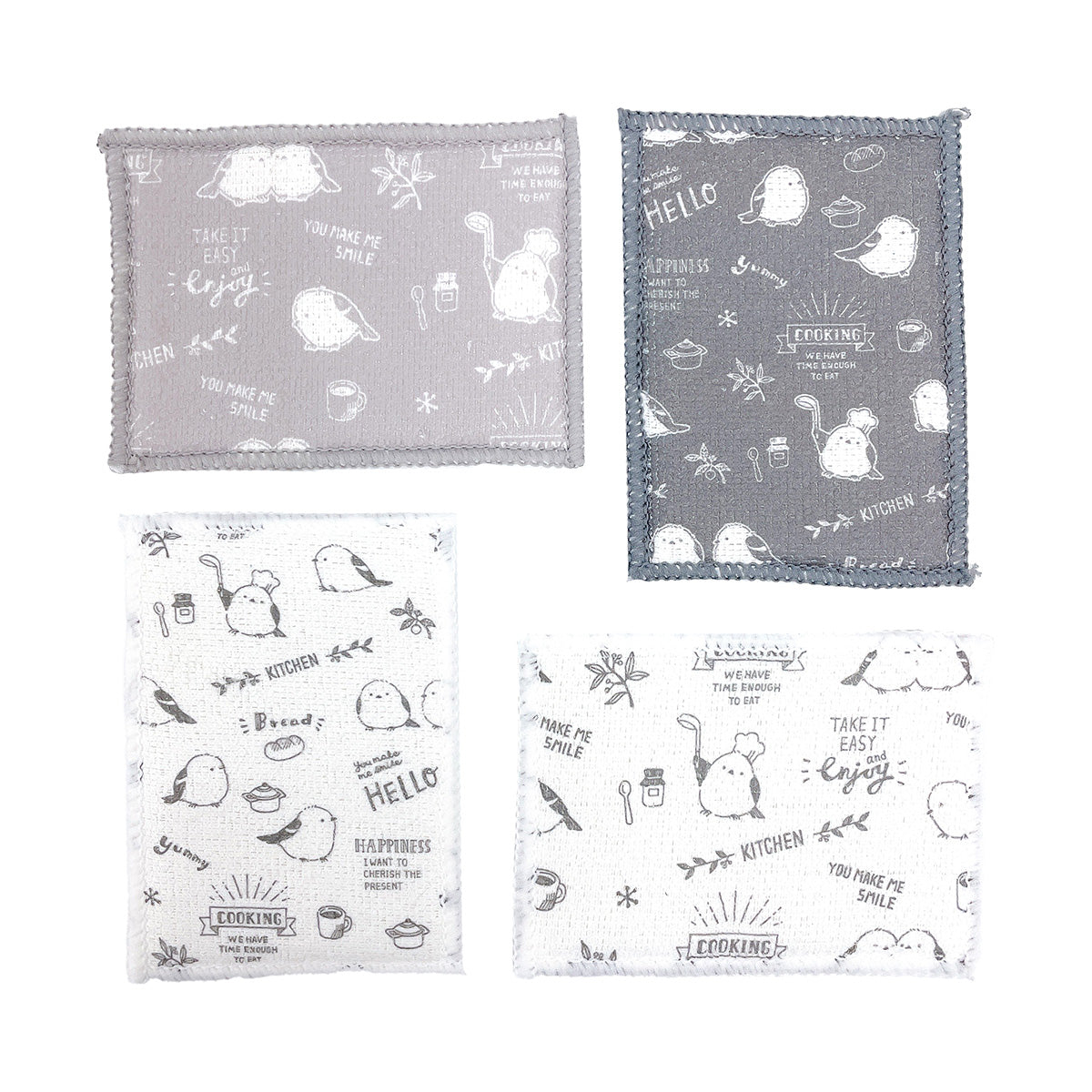 【まとめ買い】台所スポンジ キッチンスポンジ マイクロファイバースポンジ 4個入 シマエナガ 0808/345721