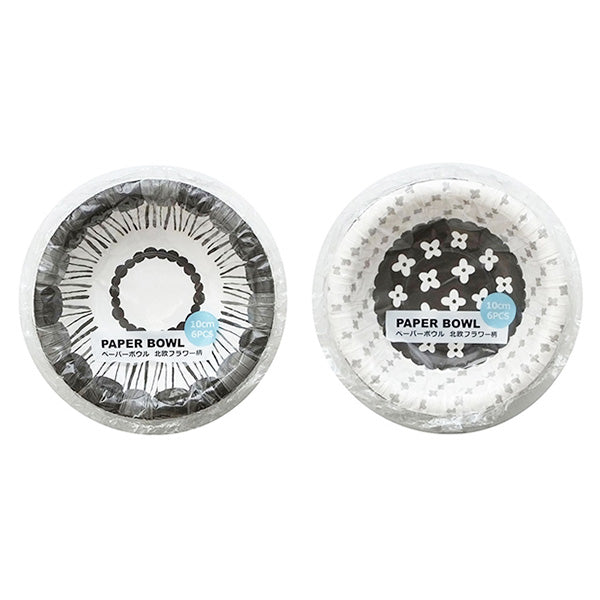 【まとめ買い】使い捨て ペーパーボウル 北欧フラワー柄 10cm 6枚 0490/347033
