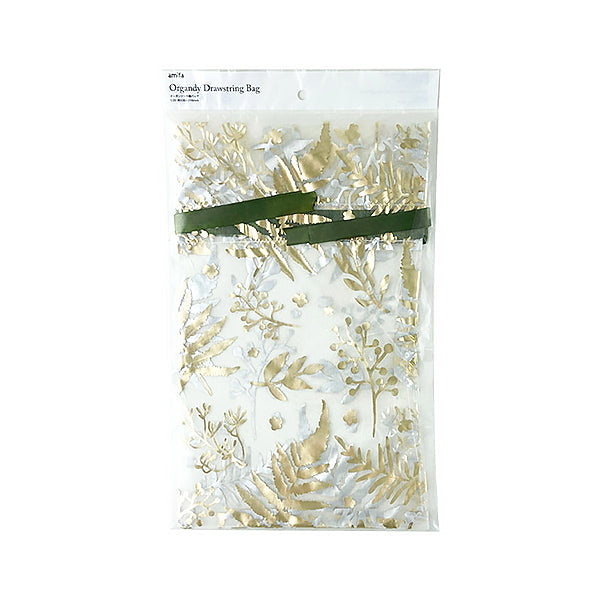 【まとめ買い】ギフトバッグ プレゼント用バッグ ラッピング袋 オーガンジー巾着バッグ M ボタニカル 0356/347536