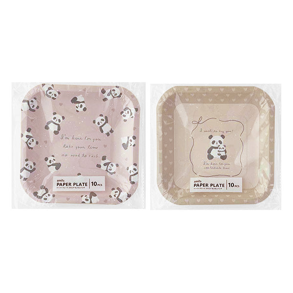 【まとめ買い】紙皿 ペーパーディッシュ ペーパープレート 10P スクエア もふもふパンダ 0356/349329