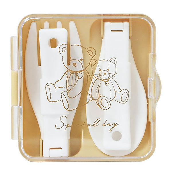 【まとめ買い】カトラリーセット カトラリーケース コンパクト 折りたたみ くまとねこ 縦8.5×横8.6×高さ2.3cm 0490/355526