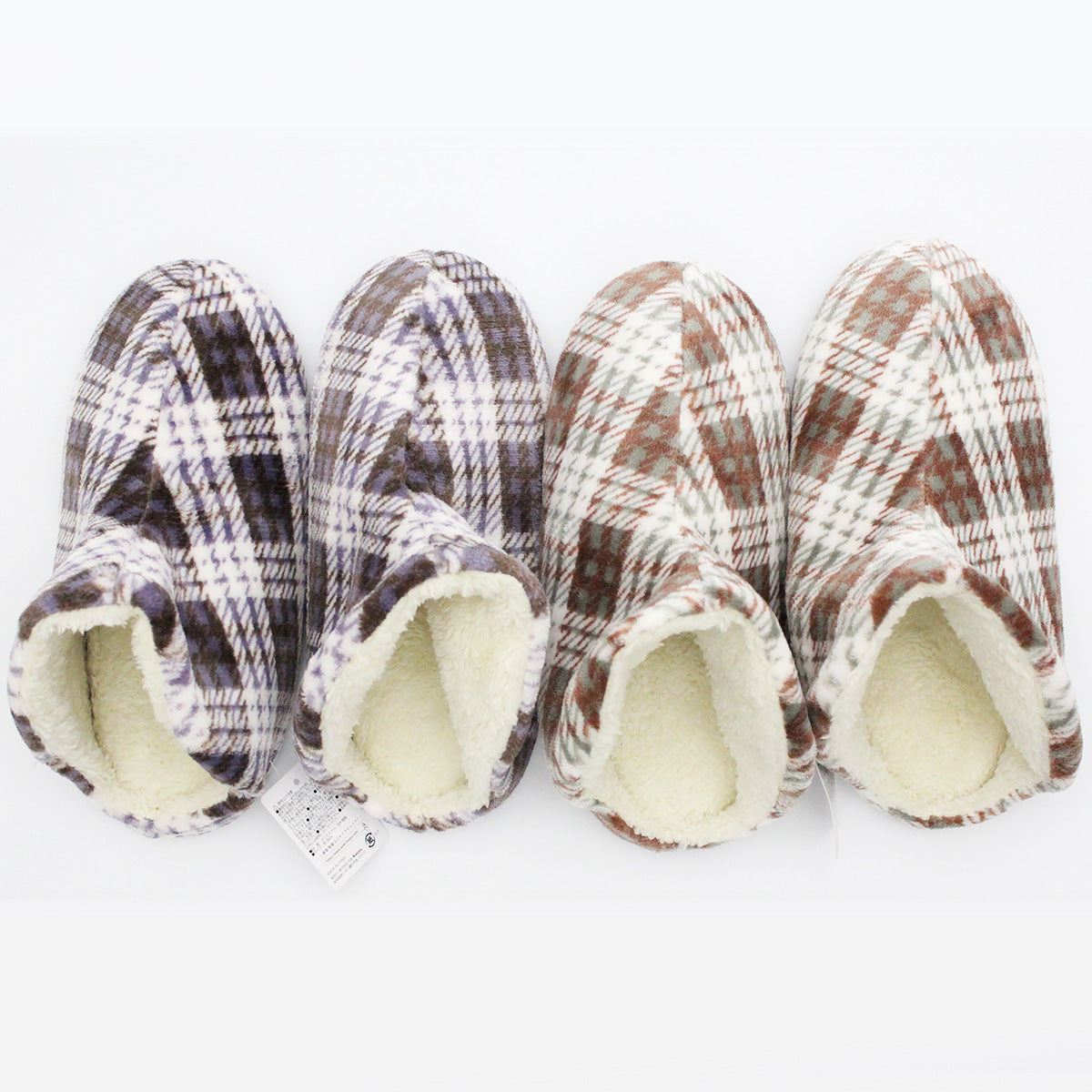 【まとめ買い】ルームシューズ スリッパ モコモコ 秋冬用 ハイカット チェック柄 約26cm 1523/356194